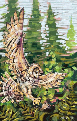 Spotted Owl and Mouse Black Ornate Wood Framed Art Print with Double Matting by Ihde, McKenna