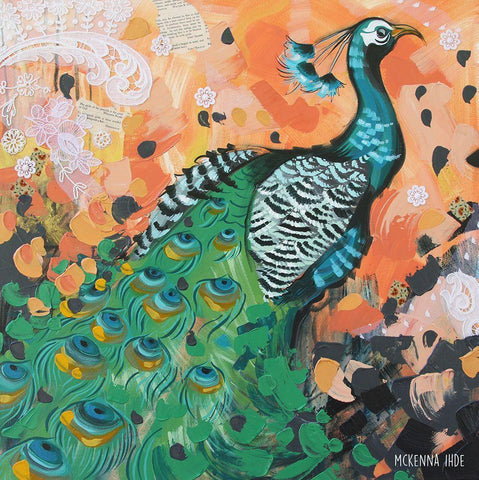 Proud as a Peacock White Modern Wood Framed Art Print with Double Matting by Ihde, McKenna