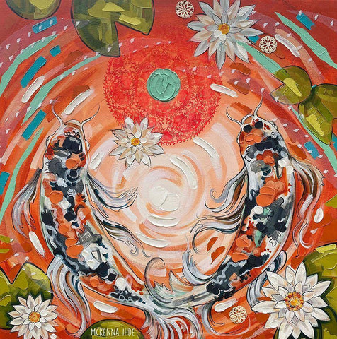 Koi Pond White Modern Wood Framed Art Print with Double Matting by Ihde, McKenna