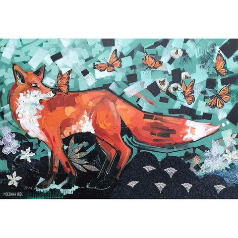 Fox and Monarchs White Modern Wood Framed Art Print by Ihde, McKenna