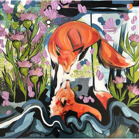 Fox and Thistle White Modern Wood Framed Art Print by Ihde, McKenna