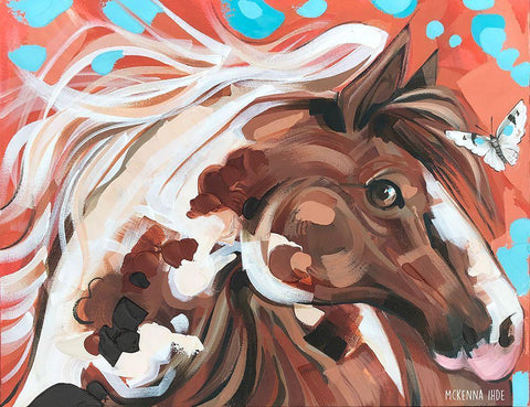 Horse and Butterfly Black Ornate Wood Framed Art Print with Double Matting by Ihde, McKenna