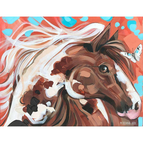 Horse and Butterfly Black Modern Wood Framed Art Print with Double Matting by Ihde, McKenna
