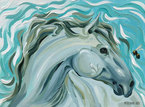 Horse and Bumble Bee White Modern Wood Framed Art Print with Double Matting by Ihde, McKenna