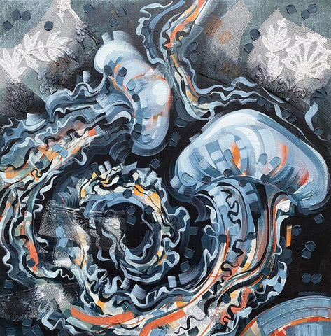 Two Jellies White Modern Wood Framed Art Print with Double Matting by Ihde, McKenna