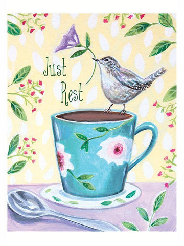 Rest Bird White Modern Wood Framed Art Print with Double Matting by Tyndall, Elizabeth