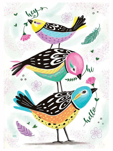 Hello Birds White Modern Wood Framed Art Print with Double Matting by Tyndall, Elizabeth