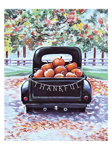 Thankful Fall Truck White Modern Wood Framed Art Print with Double Matting by Tyndall, Elizabeth