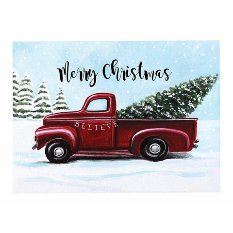 Merry Christmas - Red Truck Gold Ornate Wood Framed Art Print with Double Matting by Tyndall, Elizabeth