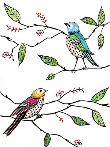 Whimsical Birds White Modern Wood Framed Art Print with Double Matting by Tyndall, Elizabeth