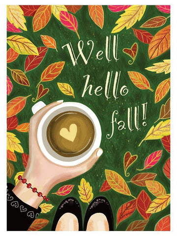 Well, Hello Fall White Modern Wood Framed Art Print with Double Matting by Tyndall, Elizabeth