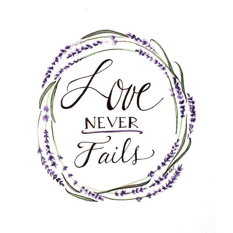 Love Never Fails White Modern Wood Framed Art Print by Tyndall, Elizabeth