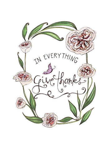 In Everything Give Thanks White Modern Wood Framed Art Print with Double Matting by Tyndall, Elizabeth