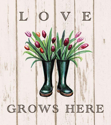 Love Grows Here Black Ornate Wood Framed Art Print with Double Matting by Tyndall, Elizabeth