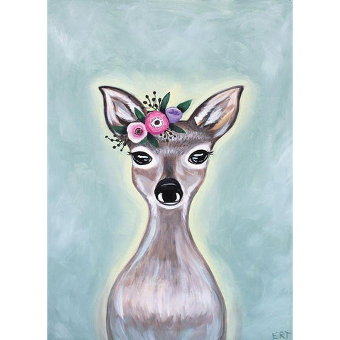 Floral Deer Black Modern Wood Framed Art Print with Double Matting by Tyndall, Elizabeth