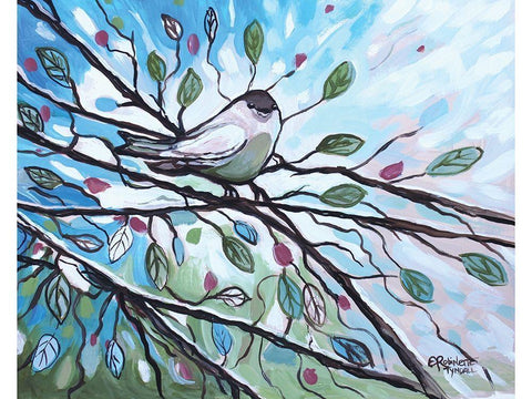 Glimmering Songbird White Modern Wood Framed Art Print with Double Matting by Tyndall, Elizabeth