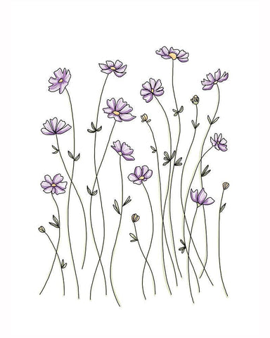 Purple Wildflowers Black Ornate Wood Framed Art Print with Double Matting by Tyndall, Elizabeth