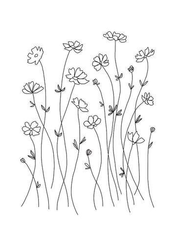 Wildflower Outlines White Modern Wood Framed Art Print with Double Matting by Tyndall, Elizabeth