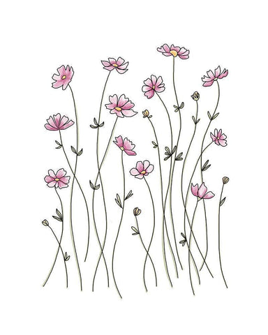 Pink Wildflowers White Modern Wood Framed Art Print with Double Matting by Tyndall, Elizabeth