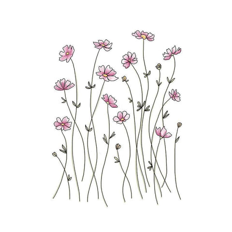 Pink Wildflowers White Modern Wood Framed Art Print by Tyndall, Elizabeth