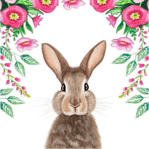 Floral Bunny Black Modern Wood Framed Art Print with Double Matting by Tyndall, Elizabeth