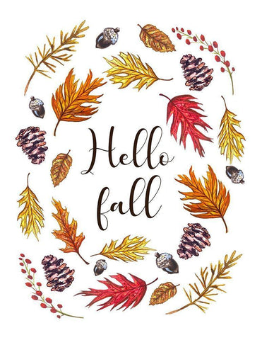 Hello Fall White Modern Wood Framed Art Print with Double Matting by Tyndall, Elizabeth