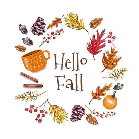 Hello Fall Wreath White Modern Wood Framed Art Print by Tyndall, Elizabeth