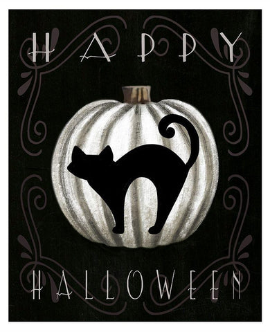 Happy Halloween White Modern Wood Framed Art Print with Double Matting by Tyndall, Elizabeth