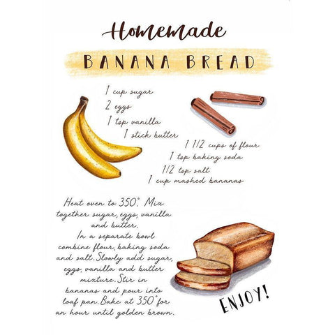 Banana Bread Recipe Black Modern Wood Framed Art Print with Double Matting by Tyndall, Elizabeth