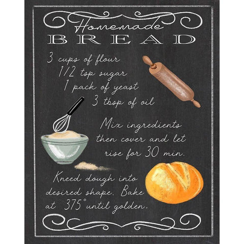 Homemade Bread Recipe Gold Ornate Wood Framed Art Print with Double Matting by Tyndall, Elizabeth