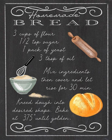 Homemade Bread Recipe Black Ornate Wood Framed Art Print with Double Matting by Tyndall, Elizabeth