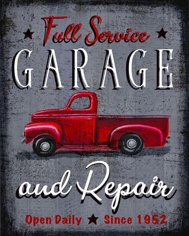 Full Service Garage Black Ornate Wood Framed Art Print with Double Matting by Tyndall, Elizabeth