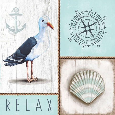 Nautical Relax White Modern Wood Framed Art Print with Double Matting by Tyndall, Elizabeth