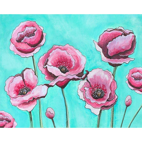 Pink Poppies II Gold Ornate Wood Framed Art Print with Double Matting by Tyndall, Elizabeth