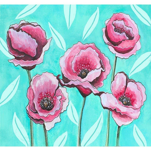 Pink Poppies III White Modern Wood Framed Art Print by Tyndall, Elizabeth