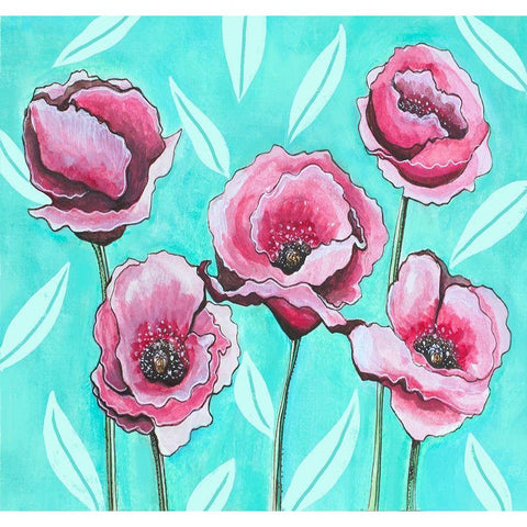 Pink Poppies III Black Modern Wood Framed Art Print with Double Matting by Tyndall, Elizabeth