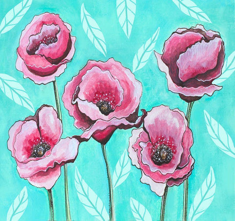 Pink Poppies IV White Modern Wood Framed Art Print with Double Matting by Tyndall, Elizabeth