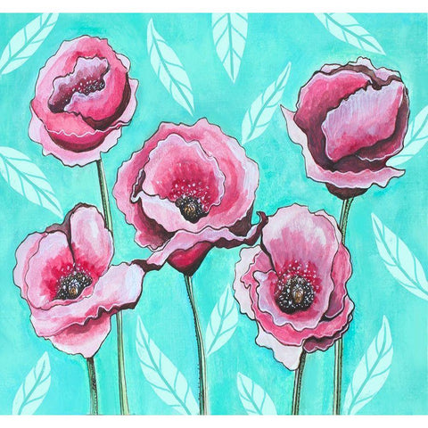 Pink Poppies IV White Modern Wood Framed Art Print by Tyndall, Elizabeth