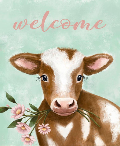 Welcome Cow White Modern Wood Framed Art Print with Double Matting by Tyndall, Elizabeth