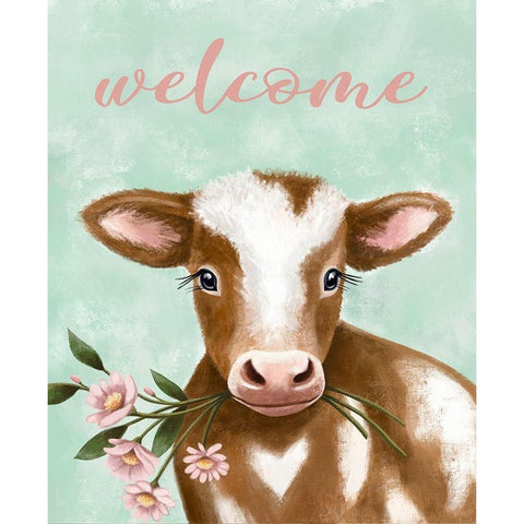 Welcome Cow Black Modern Wood Framed Art Print with Double Matting by Tyndall, Elizabeth