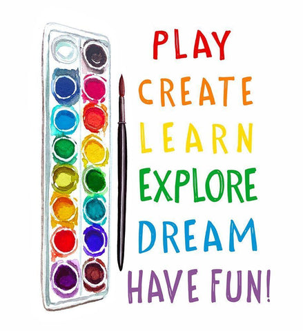 Play, Learn, Create White Modern Wood Framed Art Print with Double Matting by Tyndall, Elizabeth