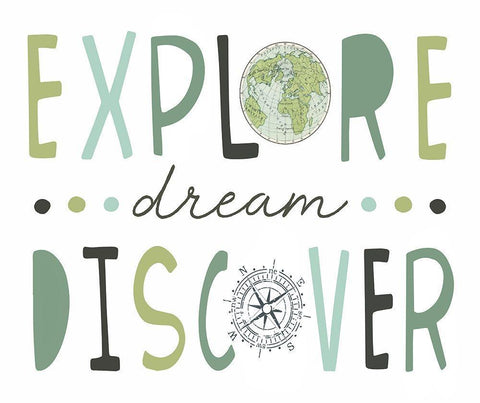 Explore, Dream, Discover White Modern Wood Framed Art Print with Double Matting by Tyndall, Elizabeth