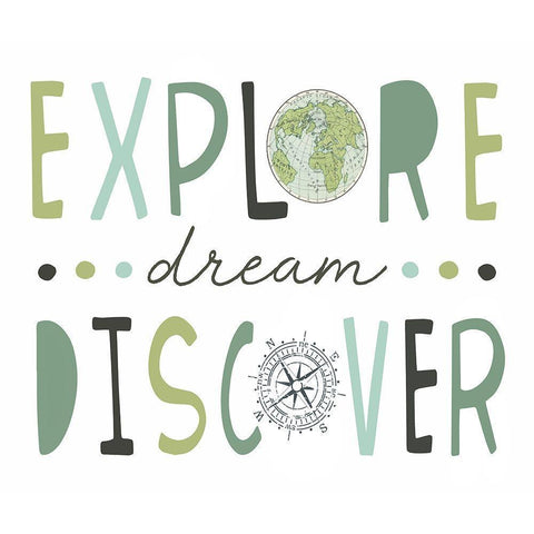 Explore, Dream, Discover White Modern Wood Framed Art Print by Tyndall, Elizabeth