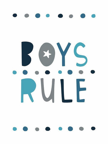 Boys Rule White Modern Wood Framed Art Print with Double Matting by Tyndall, Elizabeth