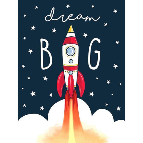 Dream Big Rocket White Modern Wood Framed Art Print by Tyndall, Elizabeth