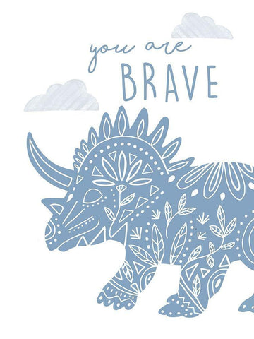 You Are Brave Dino White Modern Wood Framed Art Print with Double Matting by Tyndall, Elizabeth