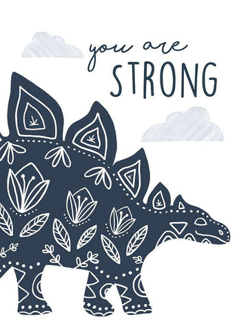 You Are Strong Dino White Modern Wood Framed Art Print with Double Matting by Tyndall, Elizabeth