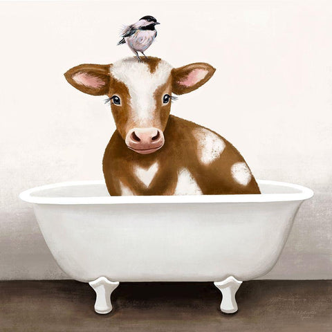 Cow in Bathtub White Modern Wood Framed Art Print by Tyndall, Elizabeth