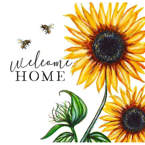 Sunflower Welcome Black Modern Wood Framed Art Print with Double Matting by Tyndall, Elizabeth