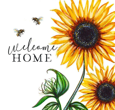 Sunflower Welcome White Modern Wood Framed Art Print with Double Matting by Tyndall, Elizabeth